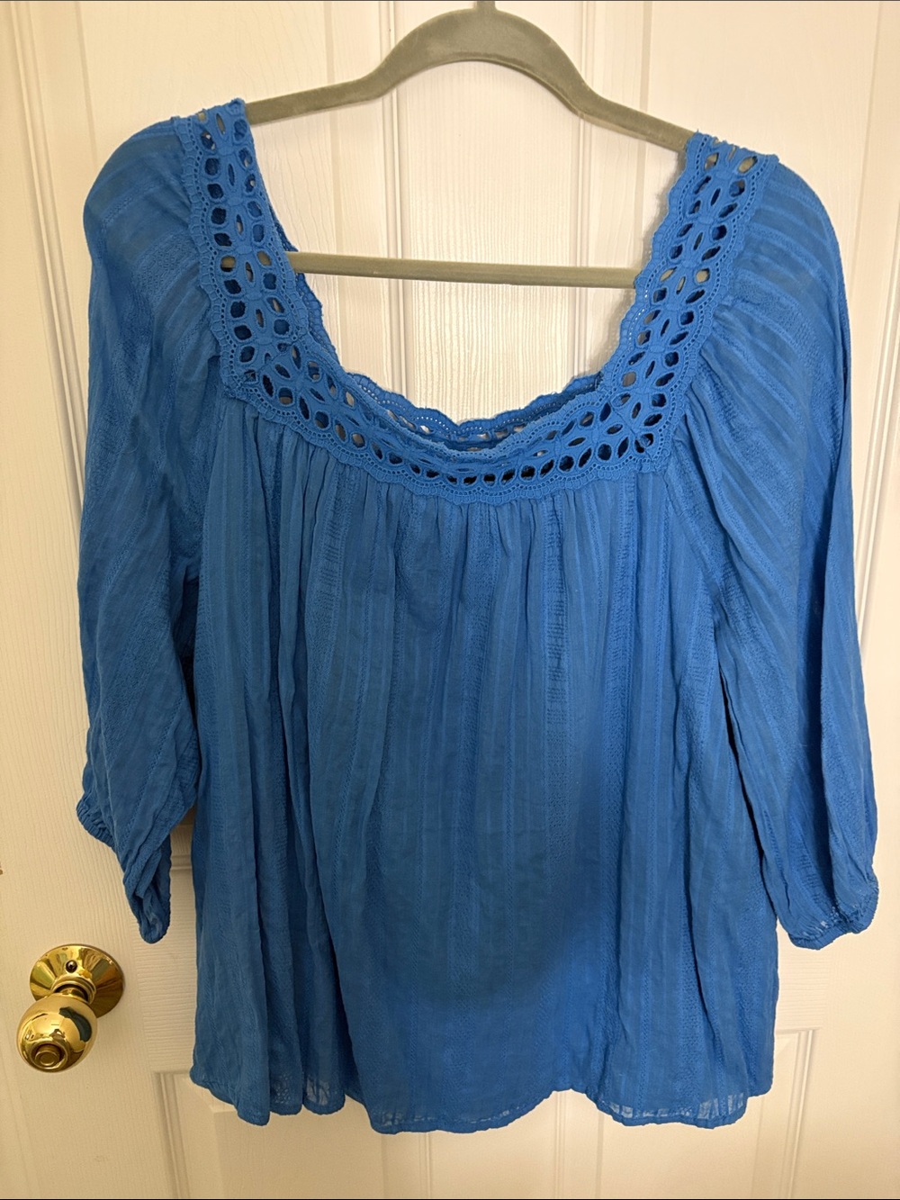 Lane Bryant Blue Crochet-Trim Peasant Blouse